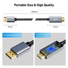 Benfei 4K DisplayPort to HDMI Cable 6FT Braided Cord DP to HDMI PC TV gold
