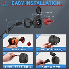 125V 15A AC Power Inlet Port Plug Car Plug 20″ Extension Cord for RV Camper