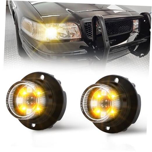 Amber White LED Emergency Strobe Lights Kit Hideaway Strobe 2PCS Amber/White