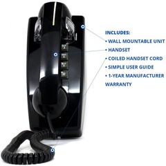 Single Line Classic 2554 Wall Phone with Loud Ringer and Handset Volume, Black –