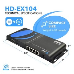 1×4 HDMI Extender Splitter Over Single Cable CAT5/5e/6 1080p – Up to 400 Ft