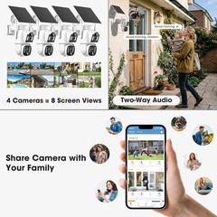 Dual Lens Solar Security Camera System Home Wireless Outdoor 4PC 10CH NVR 500GB
