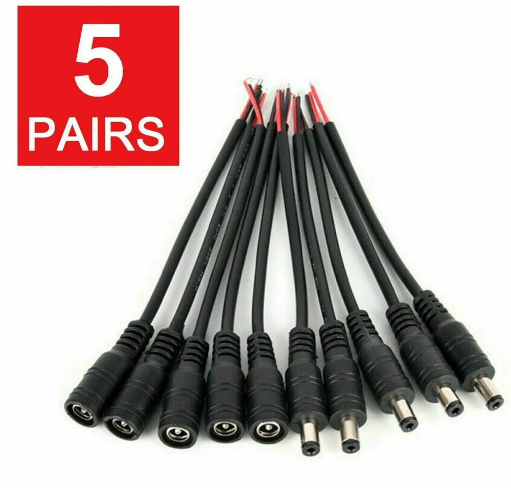 5pair 12V 5.5×2.1mm Male + Female DC Power Socket Jack Connector Cable Plug Wire
