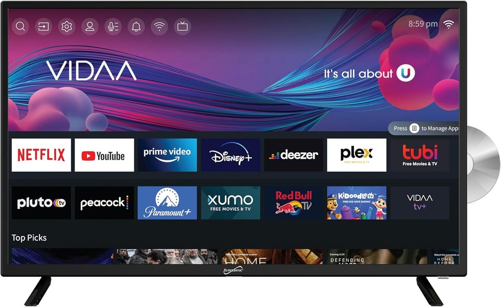 Supersonic 32″ LED Smart HDTV w/DVD Player, ATSC & NTSC System AC/DC SC-3226SDVD