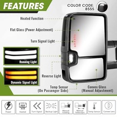 Towing Mirrors for Chevy Silverado/GMC Sierra 1500 Painted Black (code:8555)