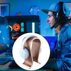 QWORK Wood Headphone Stand Headset Holder, Arch Bridge Design Universal Com…