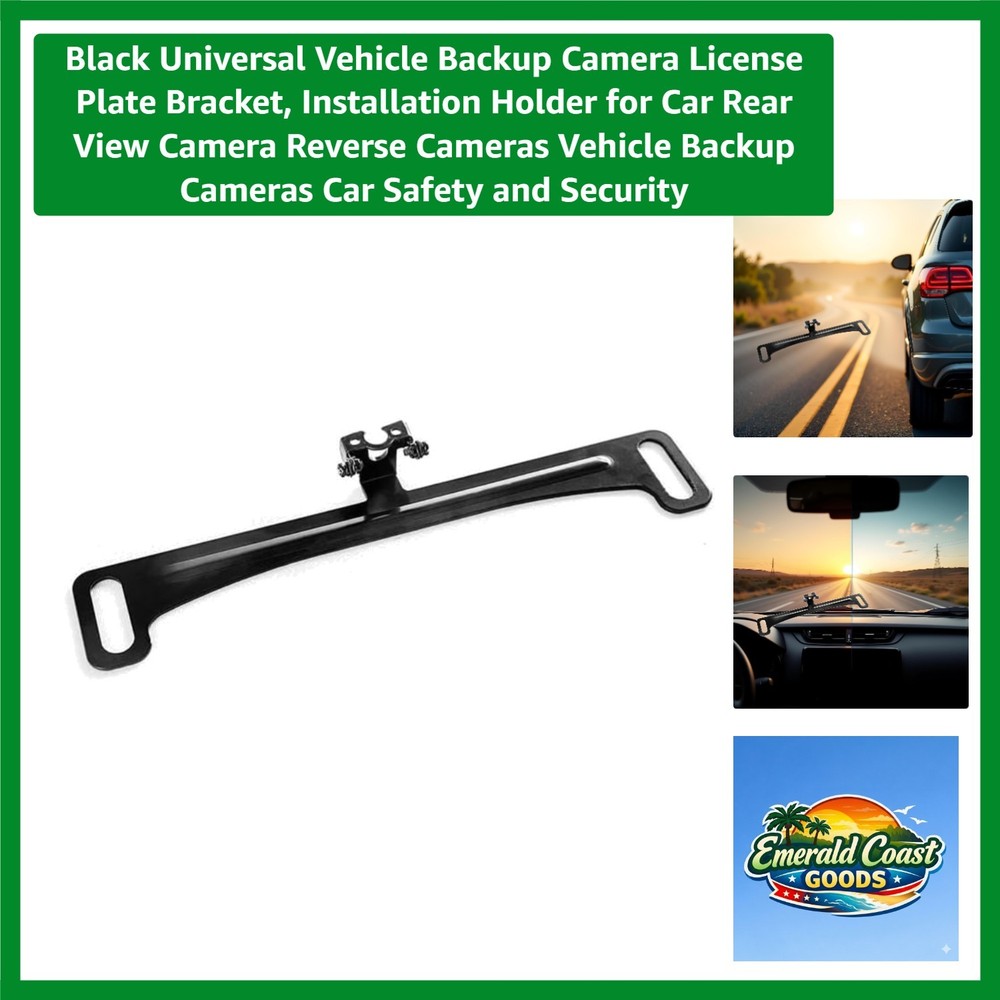 Black Universal Backup Camera License Plate Bracket for Enhanced Vehicle Safety