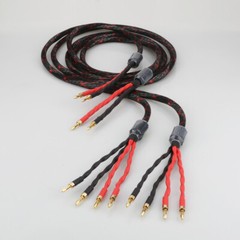 1Pair OCC 12AWG 2 Banana to 4 Banana Bi-wire Speaker Cable HIFI Loudspeaker Cord