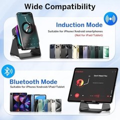 Wireless Induction 5-in-1 Bluetooth Speaker, Cell Phone Stand with Stereo Sound