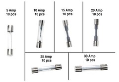 60pc Glass Fuse Assortment – Various Sizes – Automotive, Marine & Household Use