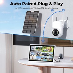 4MP 10CH Solar Powered Battery Wireless Security Camera System HDD Monitor Audio