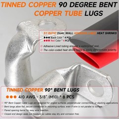 Tinned Copper Cable Lugs 8pcs 4/0 AWG-3/8 90 Degree Bent Battery Lugs,Heavy D…