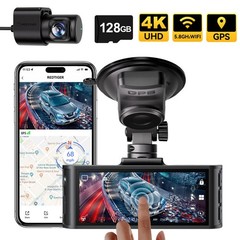 REDTIGER FTNT 128GB Card Voice Control 4K Dash Cam Front and Rear, Touch Screen
