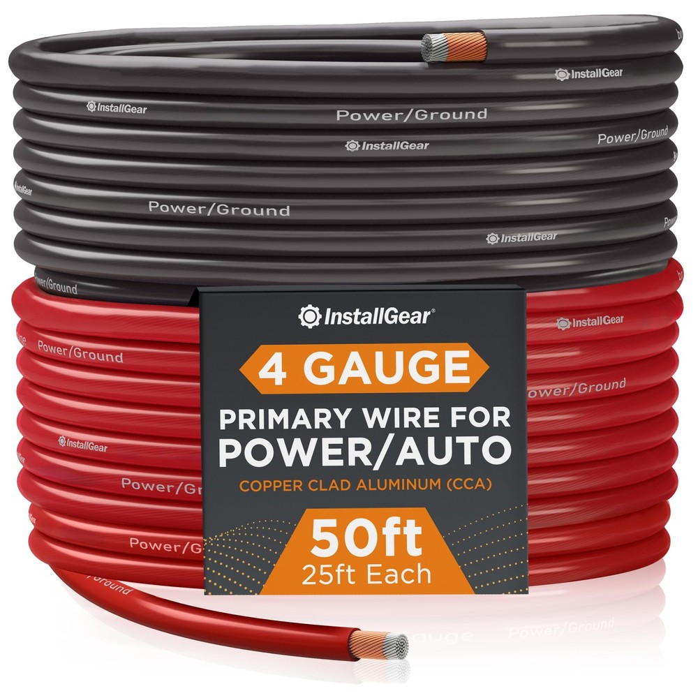 InstallGear 4 Gauge Wire – 50 feet 4 AWG Battery Cable – Copper Clad Aluminum…
