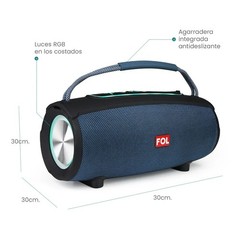 FOL Portable Bluetooth Boombox Speaker, 20W, RGB, 12Hr, USB, AUX, Blue/Black
