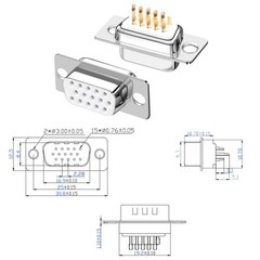 10PCS VGA DB15 3Row Solder Cup Connectors, 5 Male, 5 Female, D-SUB HD15