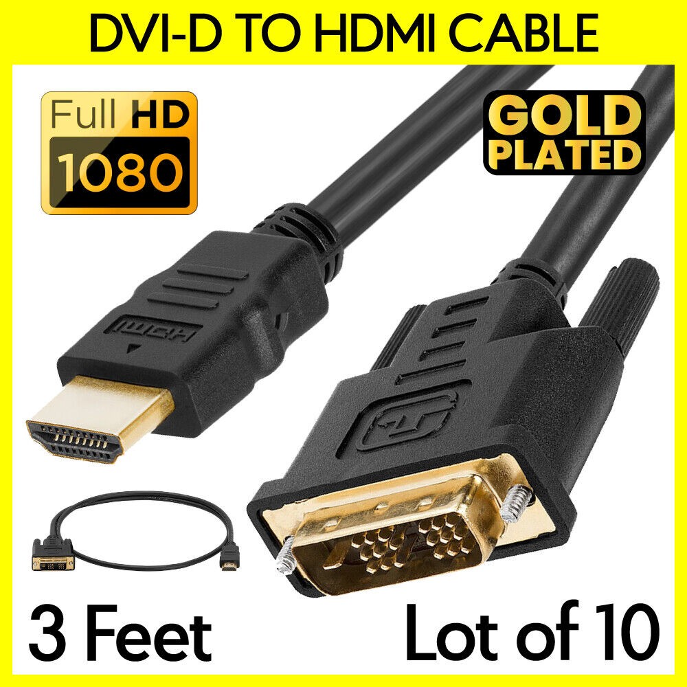 10x 3FT DVI Male to HDMI Male Adapter Cable Connector Converter Cord TV Monitor