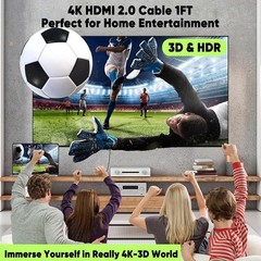 Short HDMI Cable 1FT 4K HDMI 2.0 Slim Flexible Cord 4K@60Hz Monitor TV PC Camera