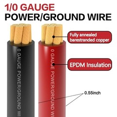Wire 40FT (20Ft Black+20Ft Red) Copper Clad 0 Gauge Black/Red – 40FT