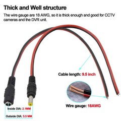 (Real 18AWG) 10 Pairs 12V 5A DC Power Pigtail Barrel Plug Connector Cable, 2