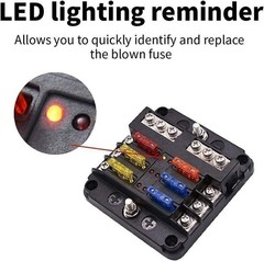 6 Way Fuse Block Car Boot Power 12-24V Blade Holder Box Waterproof LED Light