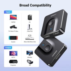 4K@60Hz Bi-Directional HDMI Switch 2-in-1 Out HDR 3D for PS5 Xbox Roku/FireStick