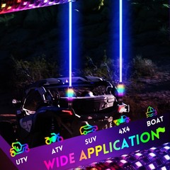 2x 1~3FT Laser LED Whip Spiral Chasing RGB Fat Whip Light For Can Am Polaris RZR
