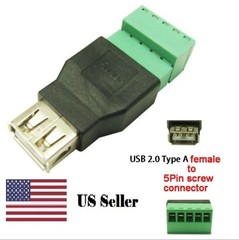 USB 2.0 Type A Female to 5 Pin Screw with Shield Terminal Plug Adapter Connector