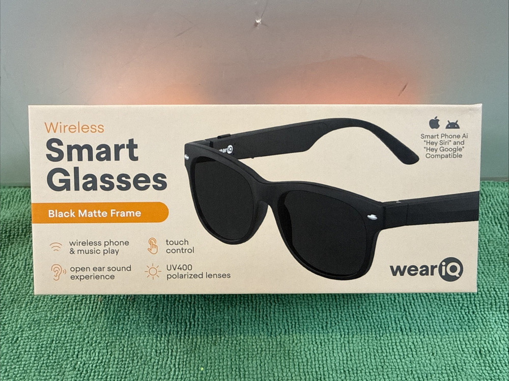 New WeariQ Wireless Smart Glasses Bluetooth, Black Polarized Lenses, Matte Frame
