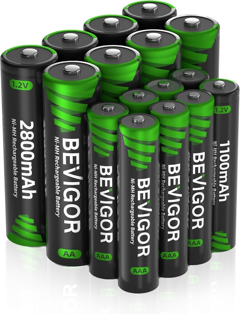 BEVIGOR 16 Sets AA AAA Rechargeable Batteries, High Capacity 8-Pack AA 2800mAh &