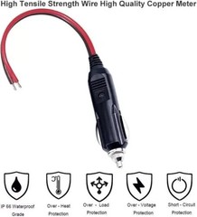 2Pcs Fused Male Car Cigarette Lighter Socket Plug Connector Cable Leads 12V~24V