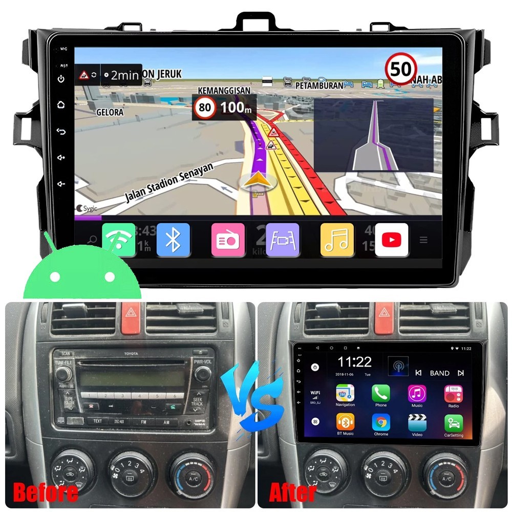 Android 15 MP5 Player Quad-core Stereo Radio 9” For Toyota Corolla 2006-2013