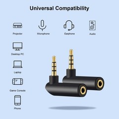 3.5mm Angle Male to Female Audio Adapter, 90 Degree Right Black and Golden