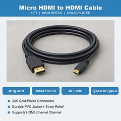 6FT Micro HDMI Type D to HDMI Cable 4K Cord for Tablet Laptop Lenovo Yoga ASUS