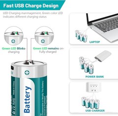 Rechargeable D Size Batteries 4 Pack with USB-C 4 in 1 Charging Cable, 1.5V L…