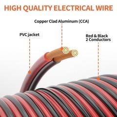 16 Gauge Wire, 16AWG Automotive Wire Electrical Wire 100FT 2 Conductor Red Black