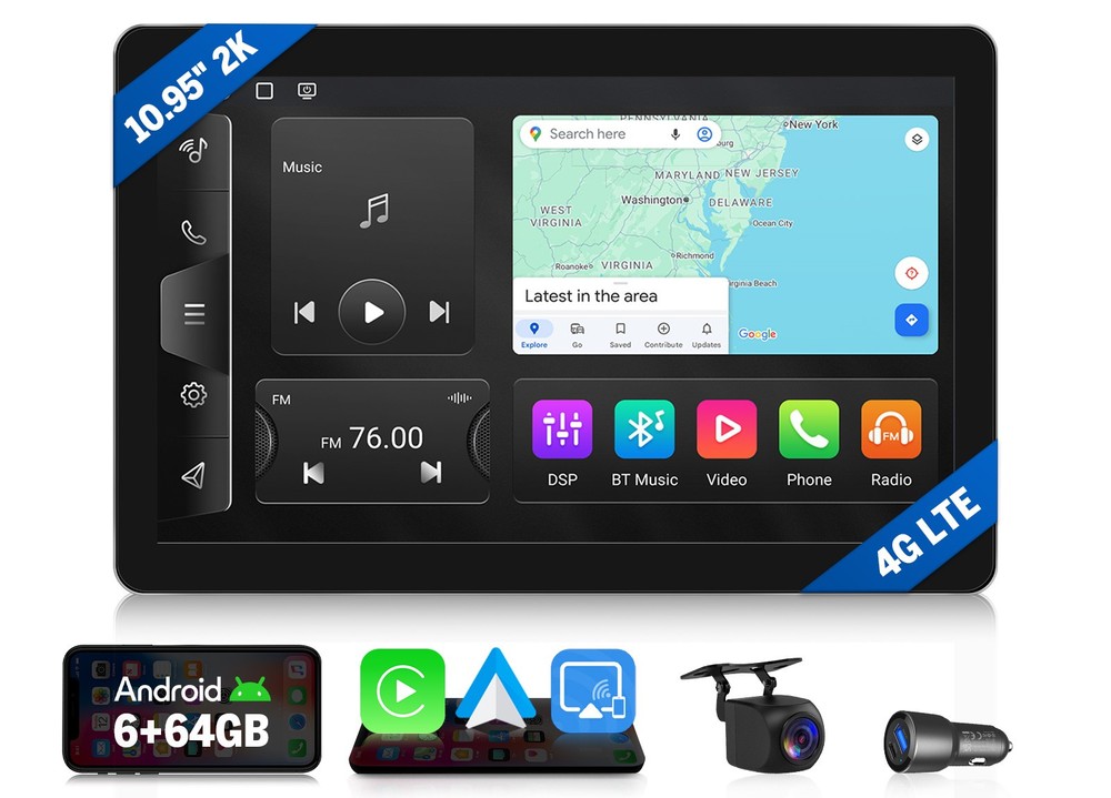 Qualcomm Head Unit 10.95″ Touchscreen Android Auto Car Stereo GPS Multimedia DSP
