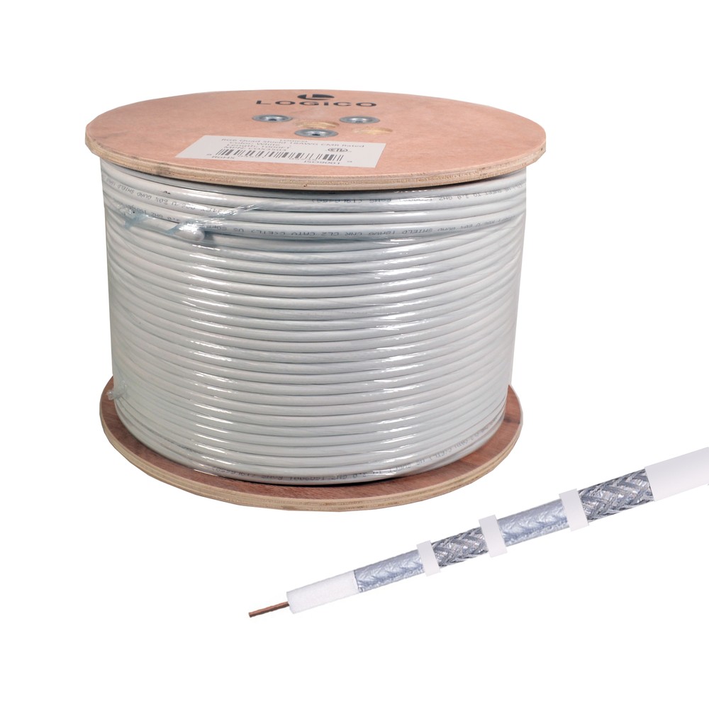 RG6 Quad Shield Coaxial Cable 18 AWG 1000ft Bulk Coax Satellite TV White