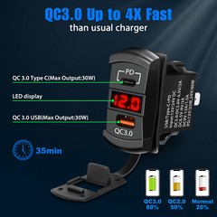 Dual USB QC3.0+PD Car Fast Charger Adapter Switch Socket Power Outlet Waterproof