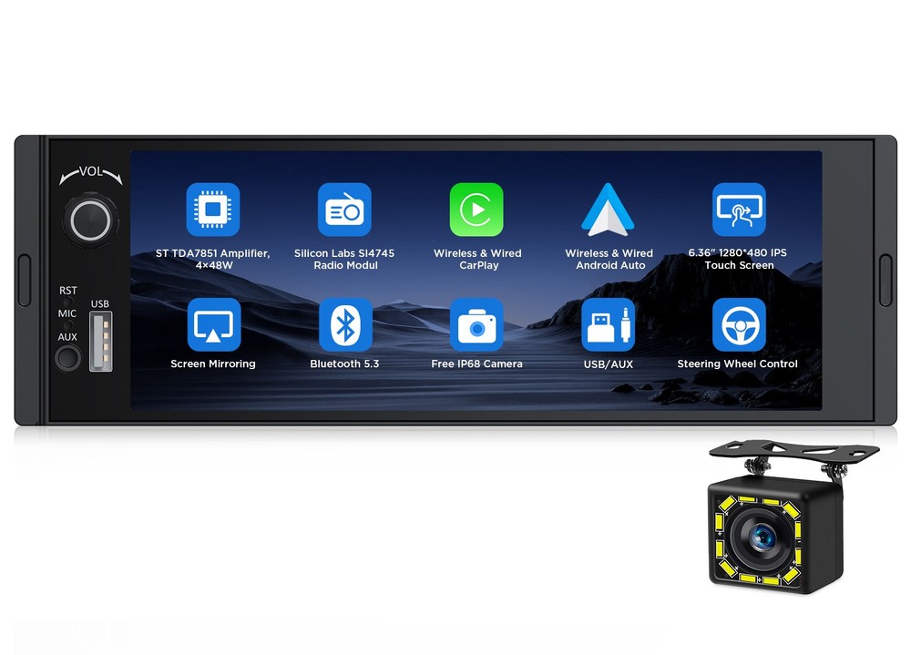 Eonon X3U 6.36″ IPS Touch Screen 1 DIN Car Stereo Radio Android Auto CarPlay GPS