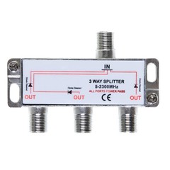 3 Way Coaxial Splitter TV 5-2300MHz Satellite Power Pass RG6 RG59 Cable