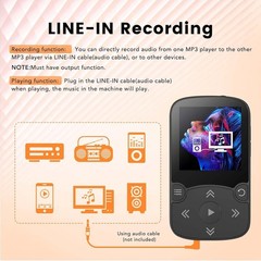 AGPTEK A65X 64GB HiFi Sound Bluetooth MP3 Player Clip Music Voice Recorder FM BK