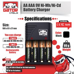 Universal Batteries Charger AA AAA 9V NiMH NiCD Rechargeable Batteries Plug-In