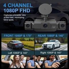 360° Dash Cam Front and Rear Inside,4 Channel Camera FHD 1080P Recorder G-Sensor