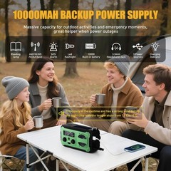 Emergency Solar Hand Crank Weather Radio 10000mAh Power Bank Charger Flash Light