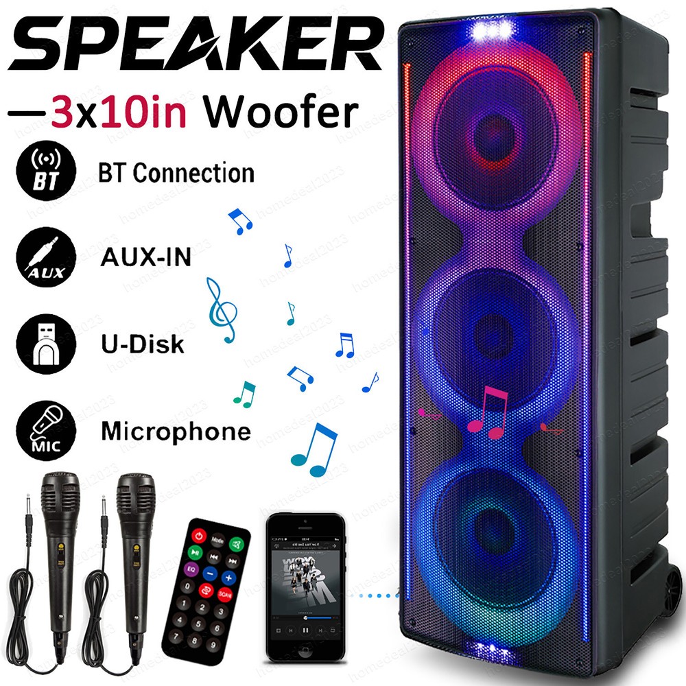Triple10in Woofer Bluetooth Speaker Heavy Bass Sound Party System w/ Mic Remote