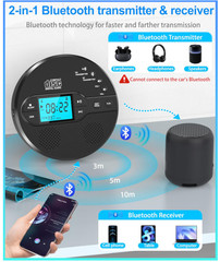 Reproductor CD Portátil Bluetooth FM Auto Anti-Skip Recargable AUX USB, LCD. Nue