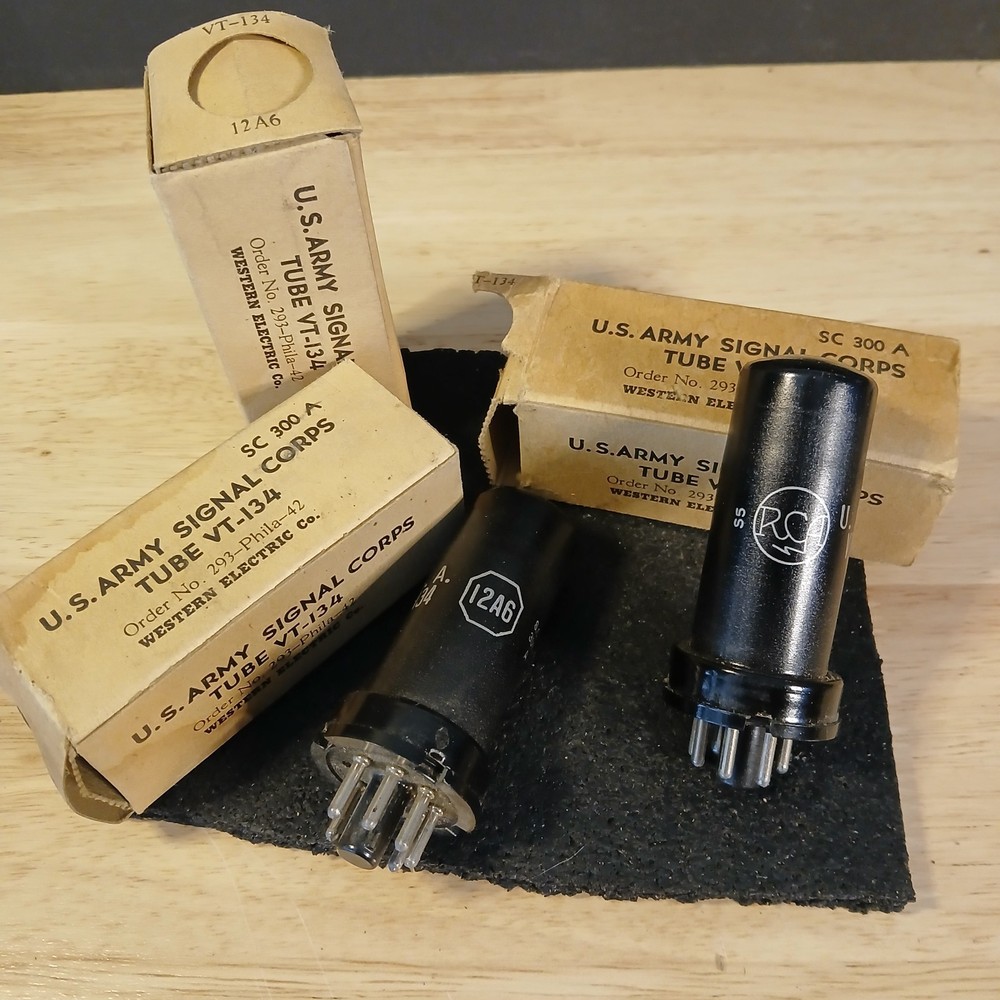 3 Pcs. RCA / Western Electric VT-134 12A6 Metal Tubes NOS New in Box US Army