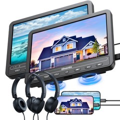 2X10.1″ Screen Car DVD Player Headrest CD USB AV IN OUT w/ Headsets, RC Control