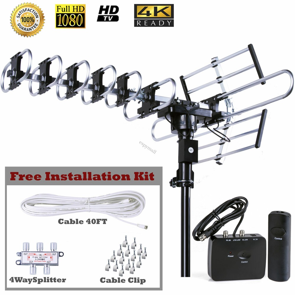 HDTV 4K Outdoor Antenna Amplified 360° Rotation HD TV UHF VHF FM 200 Miles